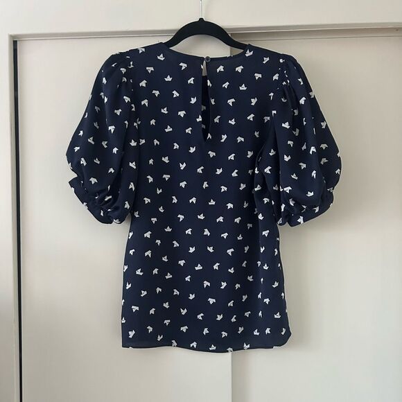 Kate Spade Navy Blue Patterned Blouse Women's Size XXS Designer Nautical Coastal - Picture 4 of 9